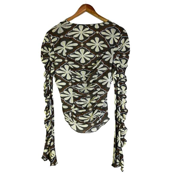 NWT Free People Through the Meadow Top Womens S Dried Basil Combo Floral Ruffle - Picture 5 of 6